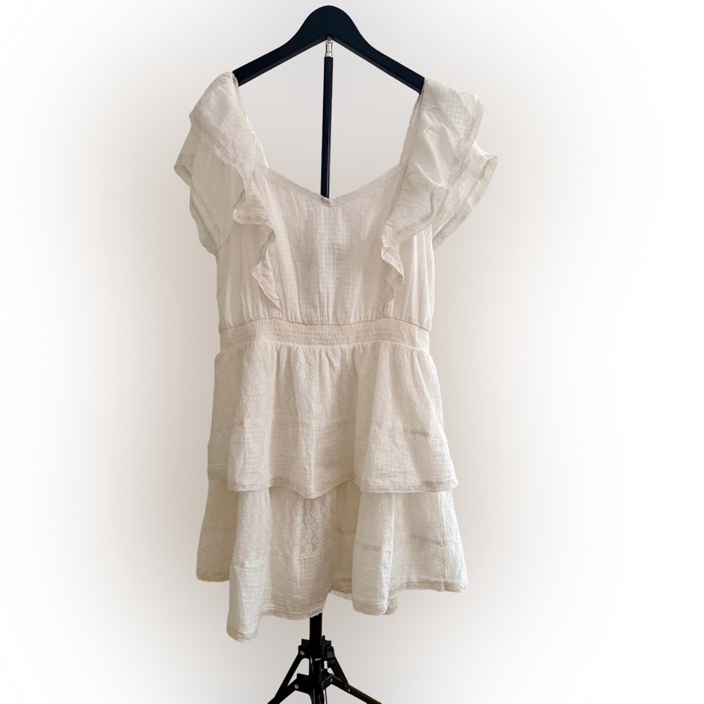 American Eagle Outfitters White Ruffle Tiered Mini Dress